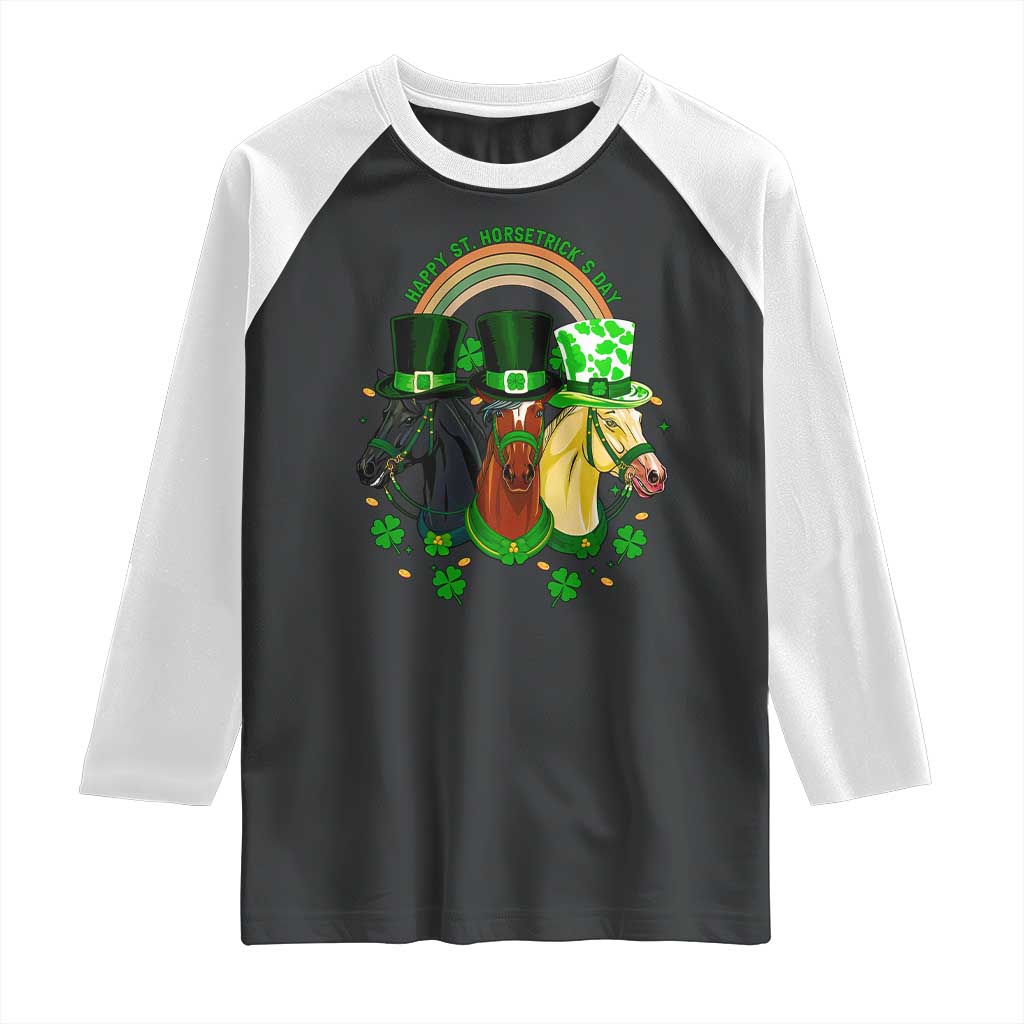 Funny St Patrick's Day Horse Raglan Shirt Happy St Horsetrick's Day Shamrock TS11 Black White Print Your Wear