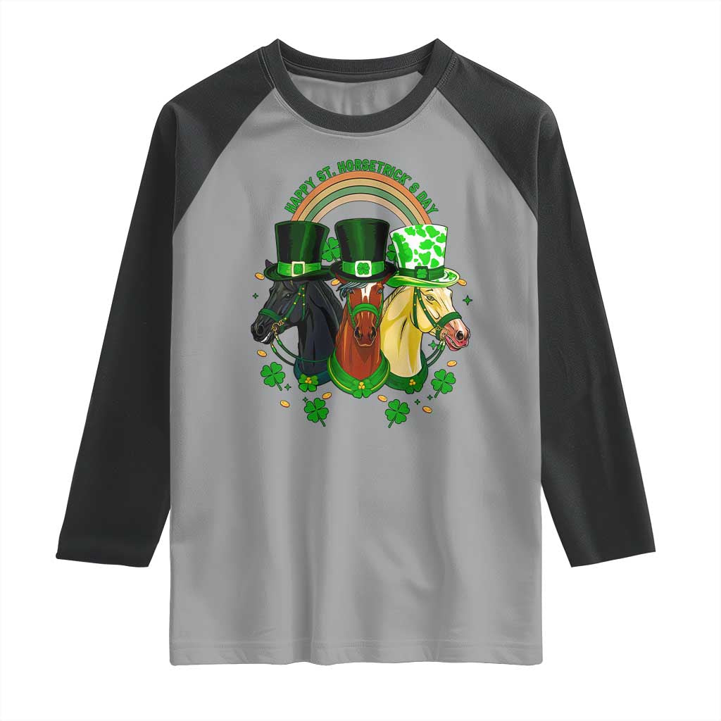 Funny St Patrick's Day Horse Raglan Shirt Happy St Horsetrick's Day Shamrock TS11 Sport Gray Black Print Your Wear