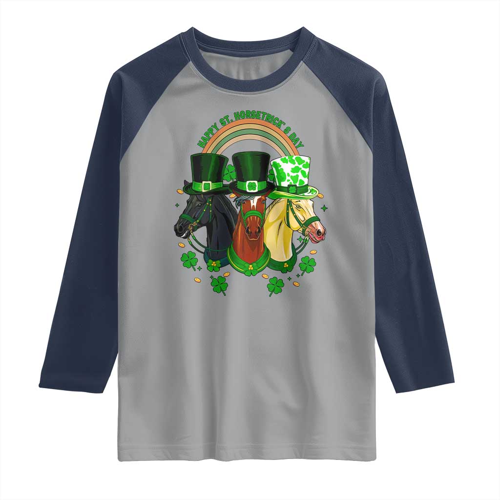 Funny St Patrick's Day Horse Raglan Shirt Happy St Horsetrick's Day Shamrock TS11 Sport Gray Navy Print Your Wear