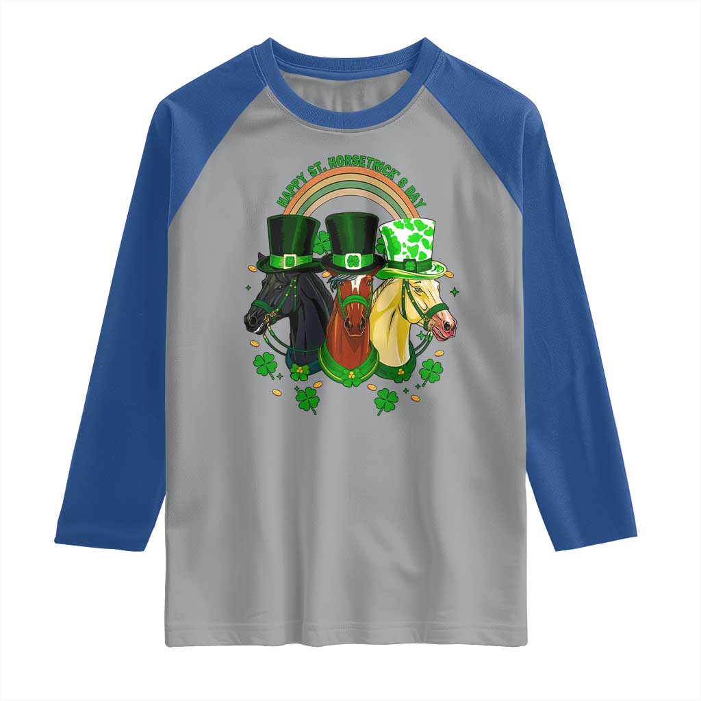 Funny St Patrick's Day Horse Raglan Shirt Happy St Horsetrick's Day Shamrock TS11 Sport Gray Royal Print Your Wear