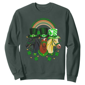 Funny St Patrick's Day Horse Sweatshirt Happy St Horsetrick's Day Shamrock TS11 Dark Forest Green Print Your Wear