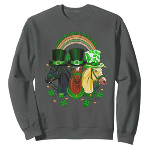 Funny St Patrick's Day Horse Sweatshirt Happy St Horsetrick's Day Shamrock TS11 Dark Heather Print Your Wear