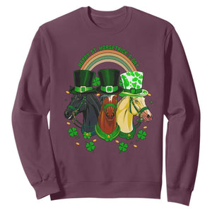 Funny St Patrick's Day Horse Sweatshirt Happy St Horsetrick's Day Shamrock TS11 Maroon Print Your Wear