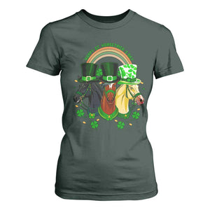Funny St Patrick's Day Horse T Shirt For Women Happy St Horsetrick's Day Shamrock TS11 Dark Forest Green Print Your Wear