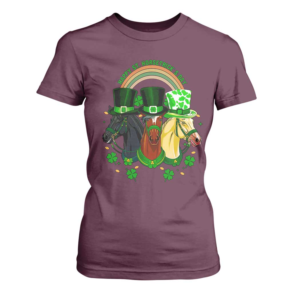 Funny St Patrick's Day Horse T Shirt For Women Happy St Horsetrick's Day Shamrock TS11 Maroon Print Your Wear