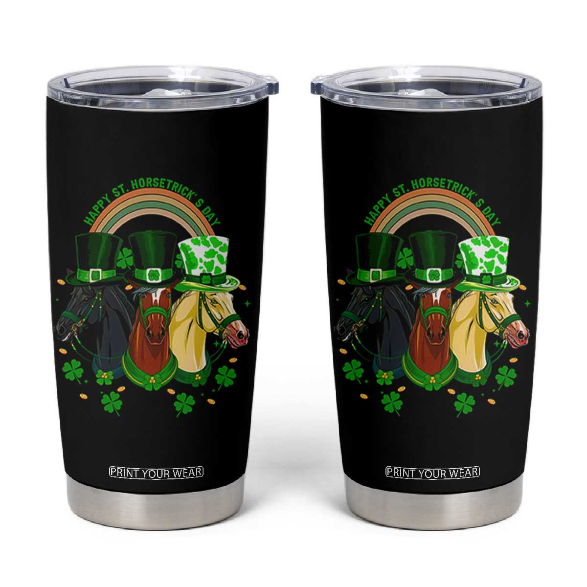 Funny St Patrick's Day Horse Tumbler Cup Happy St Horsetrick's Day Shamrock TS11 Black Print Your Wear