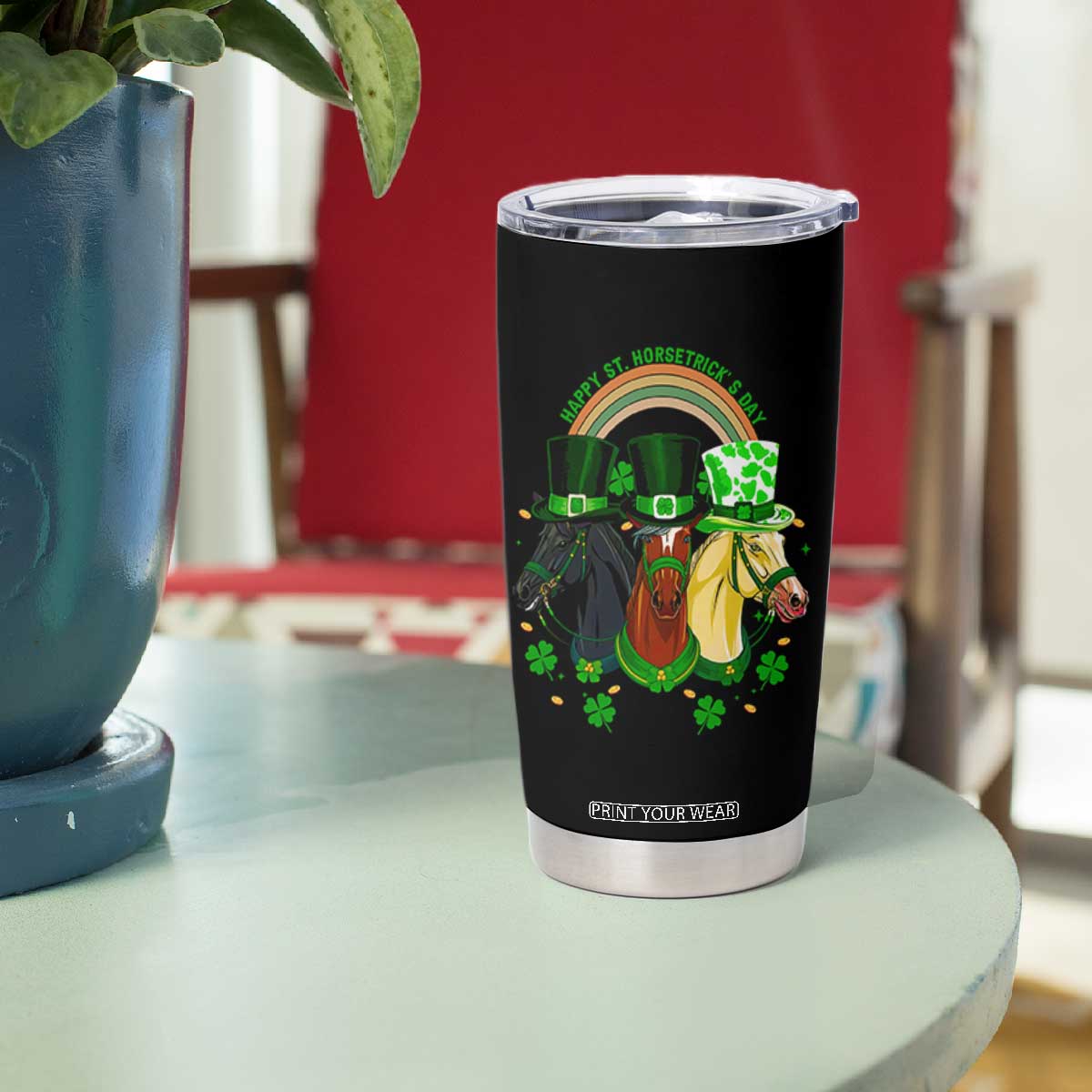 Funny St Patrick's Day Horse Tumbler Cup Happy St Horsetrick's Day Shamrock TS11 Print Your Wear