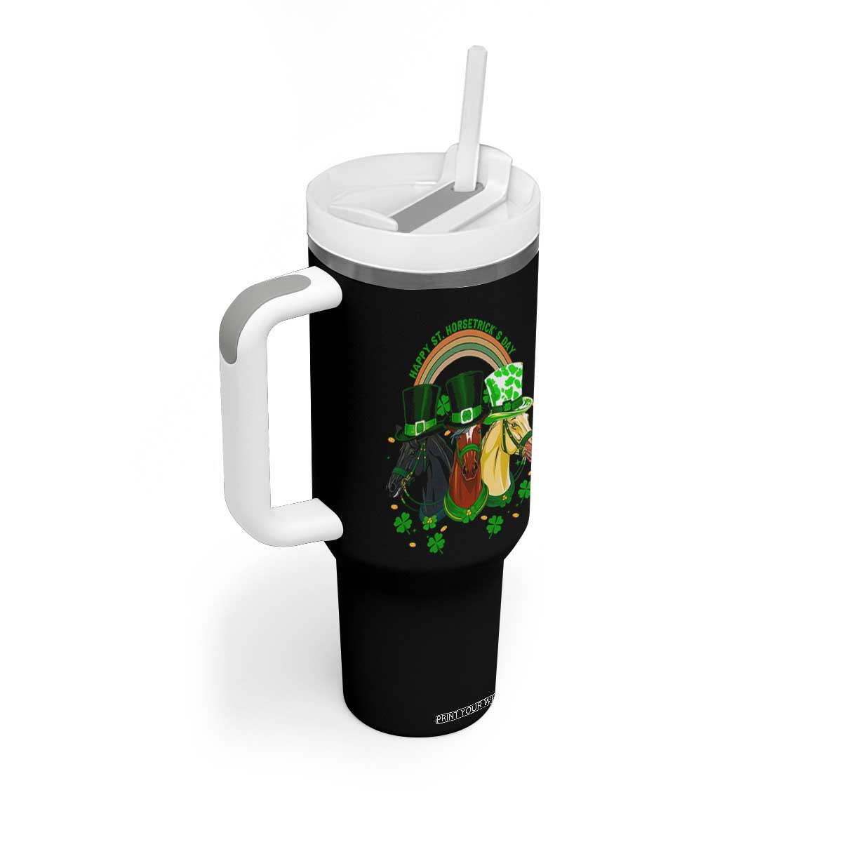 Funny St Patrick's Day Horse Tumbler With Handle Happy St Horsetrick's Day Shamrock TS11 Print Your Wear