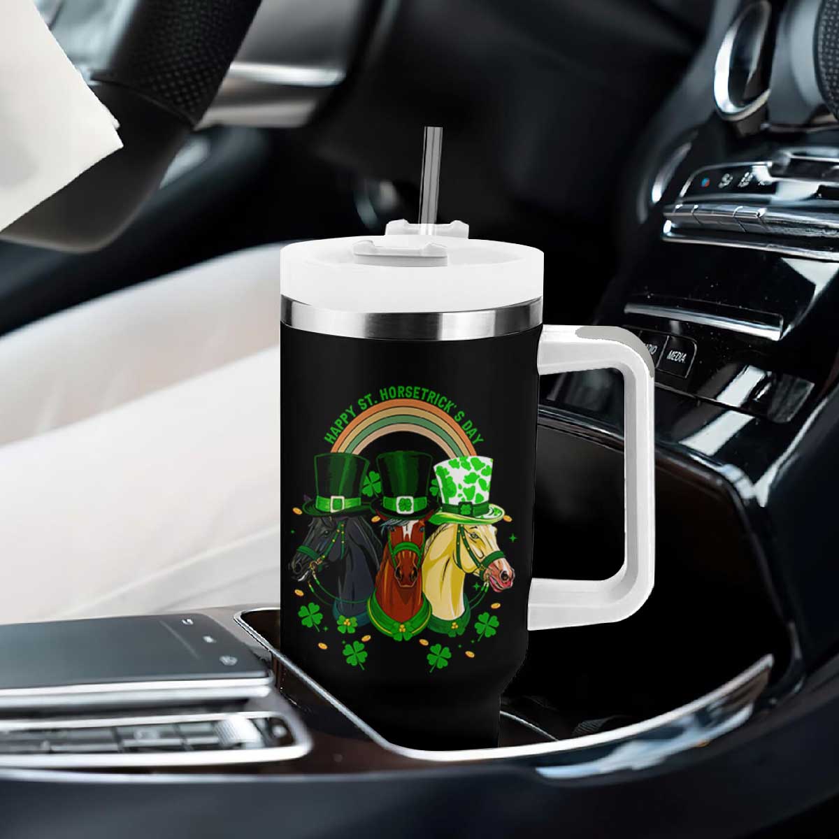 Funny St Patrick's Day Horse Tumbler With Handle Happy St Horsetrick's Day Shamrock TS11 Print Your Wear