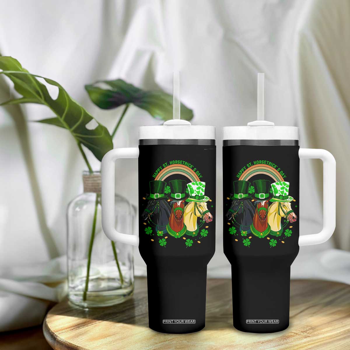 Funny St Patrick's Day Horse Tumbler With Handle Happy St Horsetrick's Day Shamrock TS11 Print Your Wear