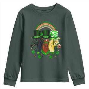 Funny St Patrick's Day Horse Youth Sweatshirt Happy St Horsetrick's Day Shamrock TS11 Dark Forest Green Print Your Wear