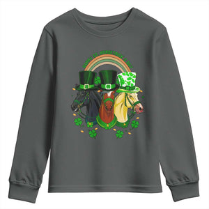 Funny St Patrick's Day Horse Youth Sweatshirt Happy St Horsetrick's Day Shamrock TS11 Dark Heather Print Your Wear