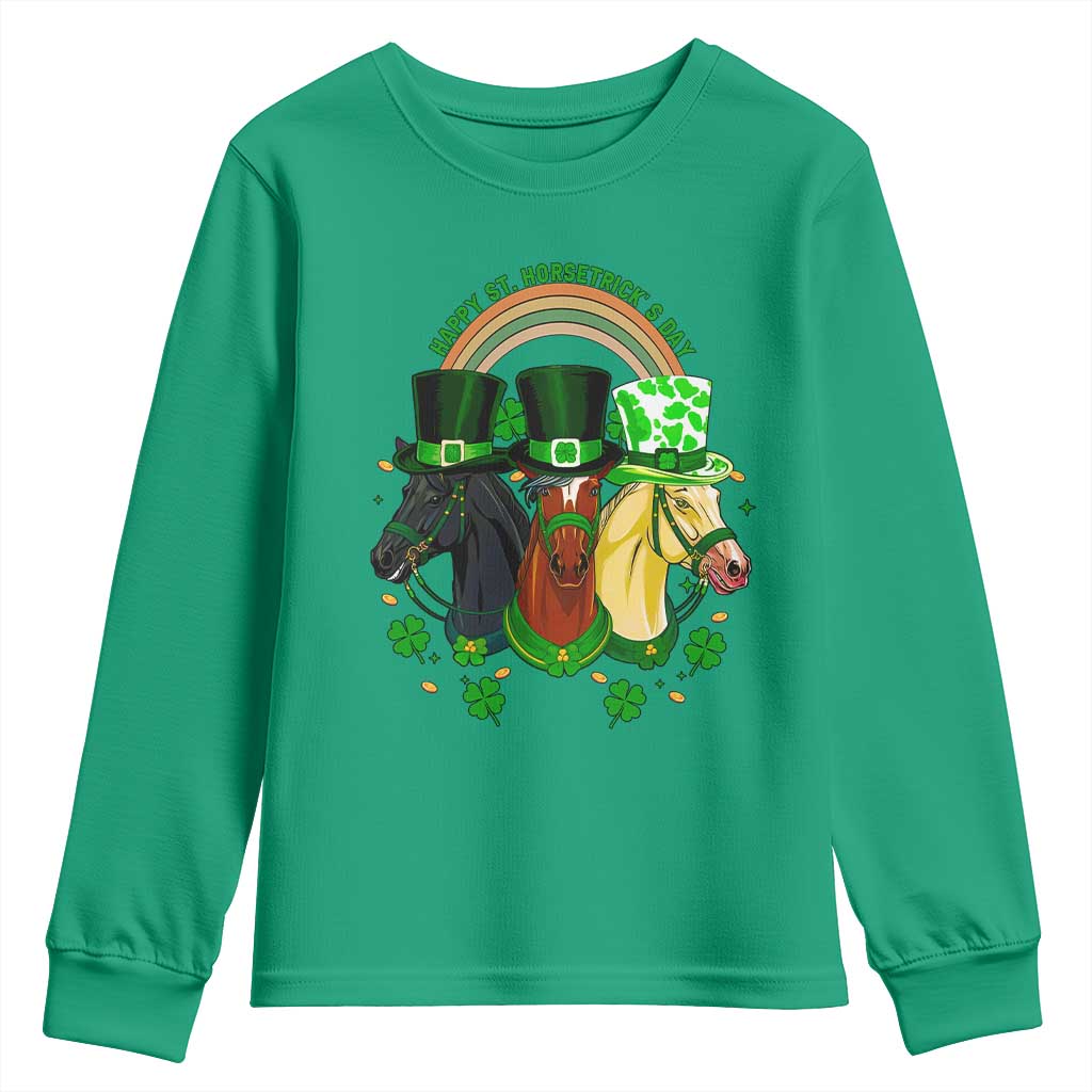 Funny St Patrick's Day Horse Youth Sweatshirt Happy St Horsetrick's Day Shamrock TS11 Irish Green Print Your Wear