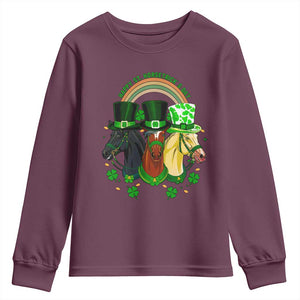 Funny St Patrick's Day Horse Youth Sweatshirt Happy St Horsetrick's Day Shamrock TS11 Maroon Print Your Wear