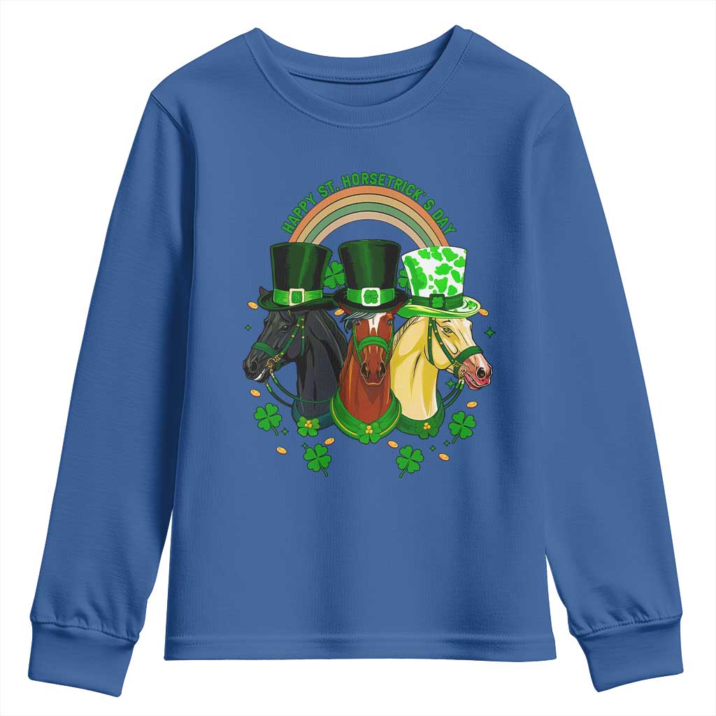 Funny St Patrick's Day Horse Youth Sweatshirt Happy St Horsetrick's Day Shamrock TS11 Royal Blue Print Your Wear