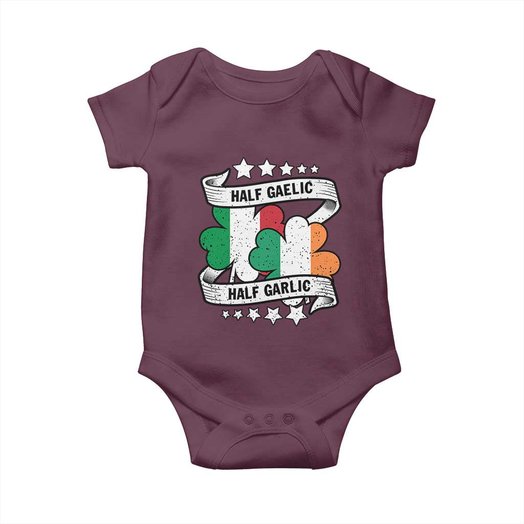 Funny Half Gaelic Half Garlic Baby Onesie Irish Italian St. Patrick's Day TS11 Maroon Print Your Wear