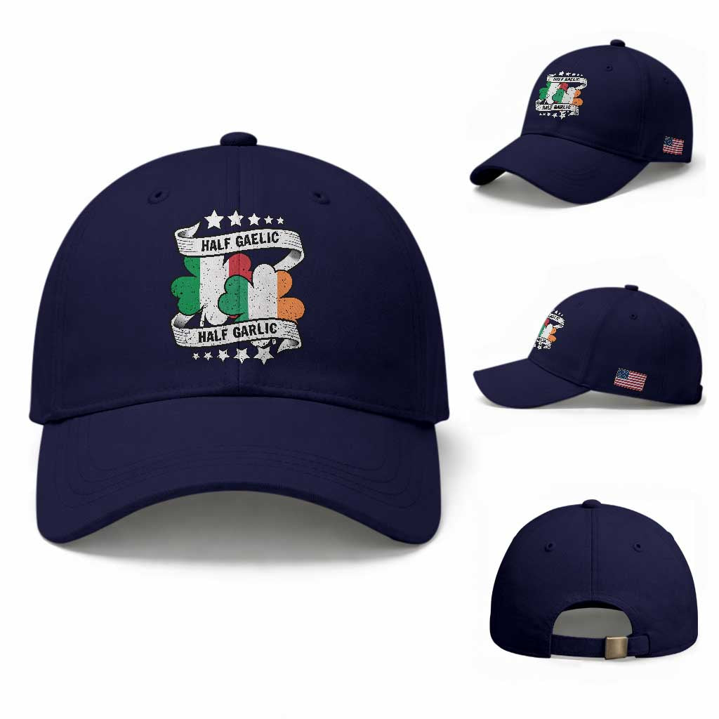 Funny Half Gaelic Half Garlic Baseball Cap Irish Italian St. Patrick's Day TS11 Baseball Cap Universal Fit Dark Blue Print Your Wear