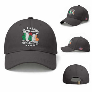 Funny Half Gaelic Half Garlic Baseball Cap Irish Italian St. Patrick's Day TS11 Baseball Cap Universal Fit Dark Gray Print Your Wear