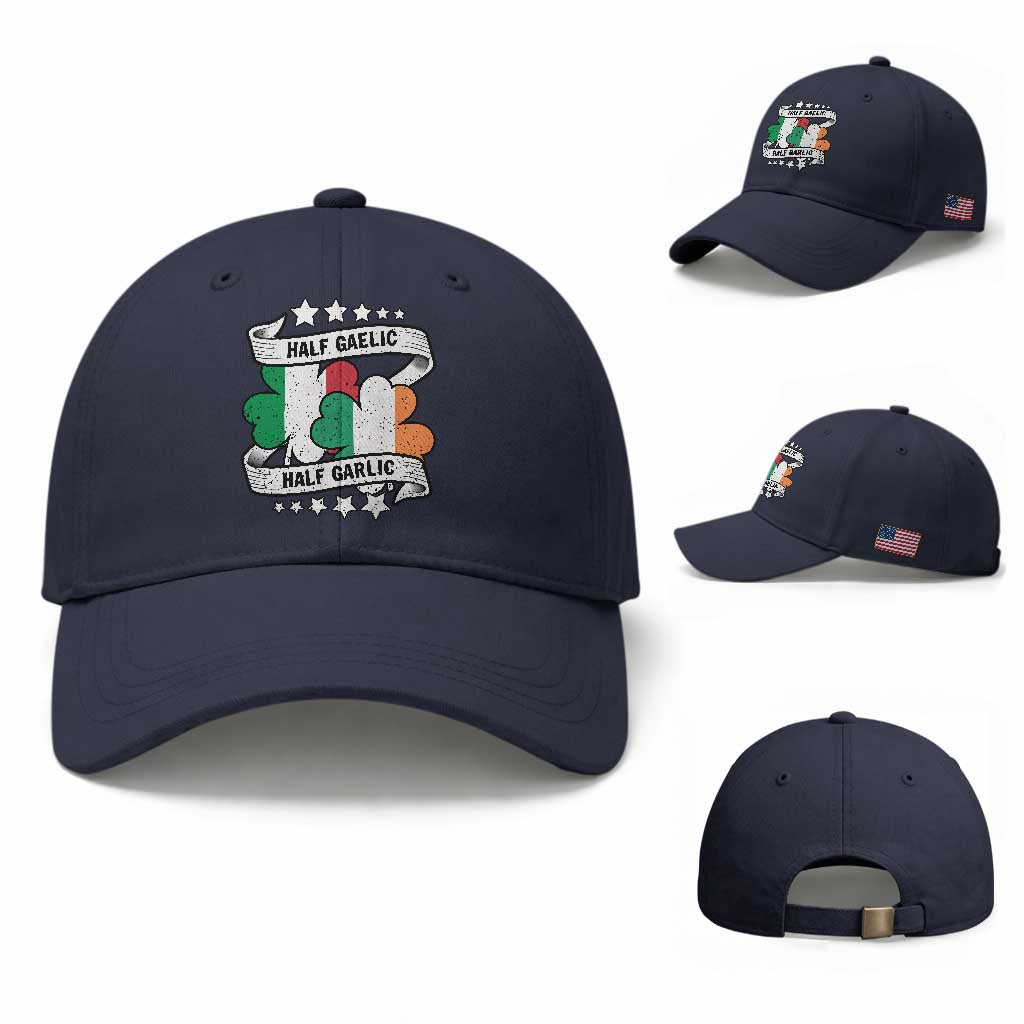 Funny Half Gaelic Half Garlic Baseball Cap Irish Italian St. Patrick's Day TS11 Baseball Cap Universal Fit Navy Print Your Wear