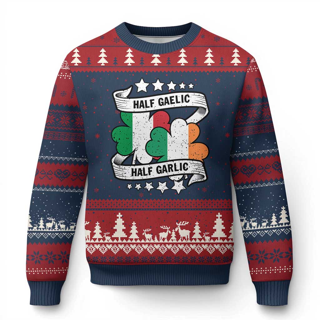 Funny Half Gaelic Half Garlic Ugly Christmas Sweater Irish Italian St. Patrick's Day TS11 Navy Red Print Your Wear