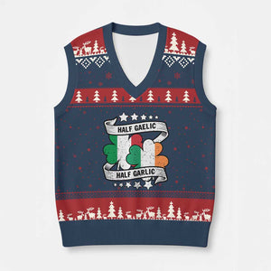 Funny Half Gaelic Half Garlic V-Neck Knit Sweater Vest Irish Italian St. Patrick's Day TS11 Navy Red Print Your Wear