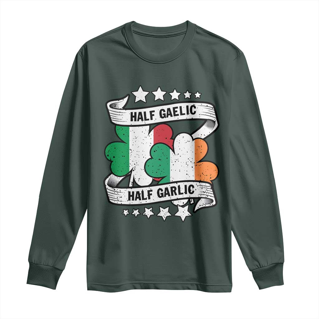 Funny Half Gaelic Half Garlic Long Sleeve Shirt Irish Italian St. Patrick's Day TS11 Dark Forest Green Print Your Wear