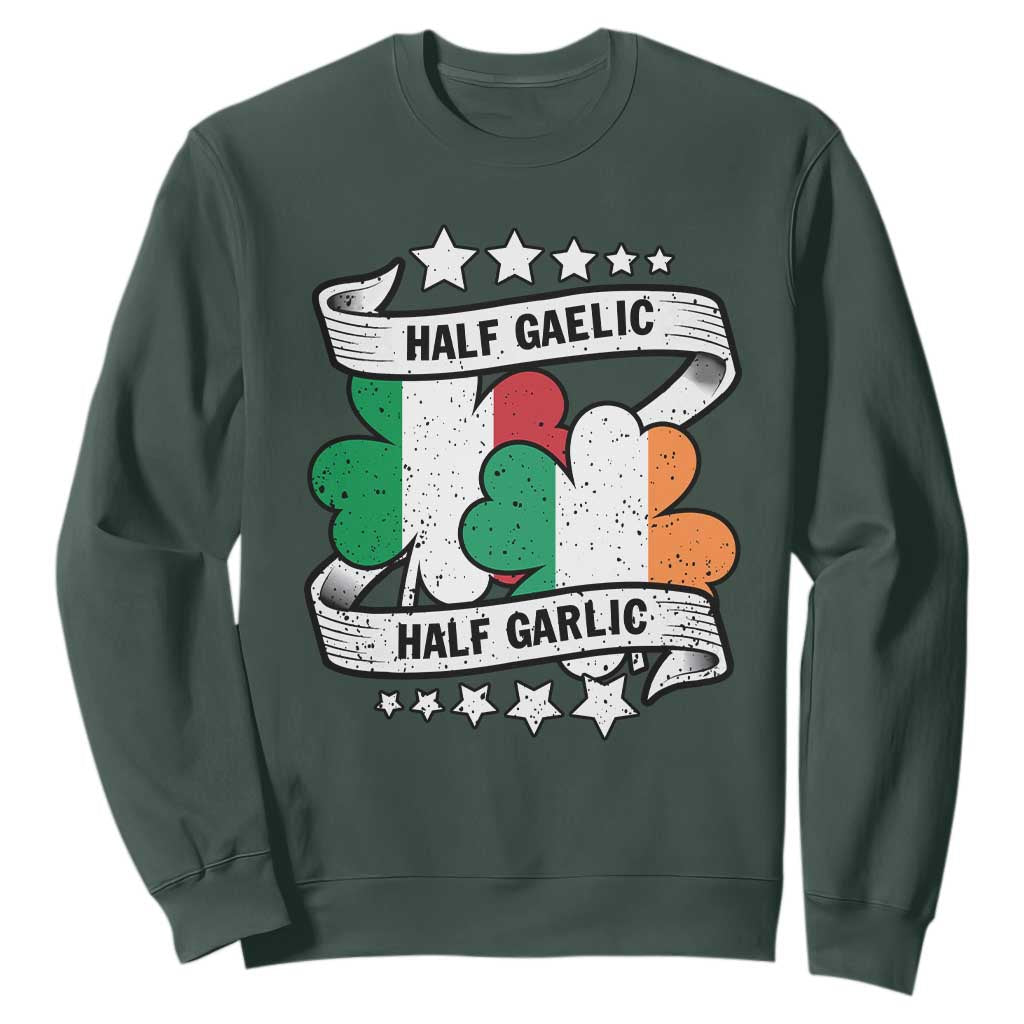 Funny Half Gaelic Half Garlic Sweatshirt Irish Italian St. Patrick's Day TS11 Dark Forest Green Print Your Wear