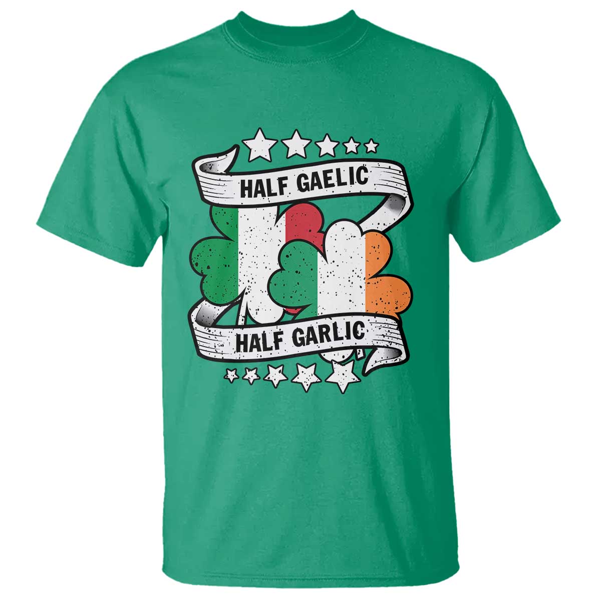 Funny Half Gaelic Half Garlic T Shirt Irish Italian St. Patrick's Day TS11 Irish Green Print Your Wear