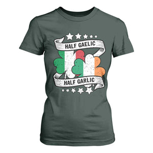 Funny Half Gaelic Half Garlic T Shirt For Women Irish Italian St. Patrick's Day TS11 Dark Forest Green Print Your Wear