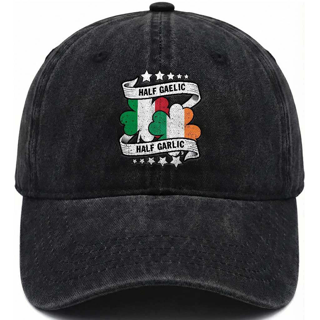 Funny Half Gaelic Half Garlic Washed Cotton Baseball Cap Irish Italian St. Patrick's Day TS11 Print Your Wear