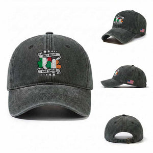 Funny Half Gaelic Half Garlic Washed Cotton Baseball Cap Irish Italian St. Patrick's Day TS11 Washed Cap Universal Fit Dark Green Print Your Wear