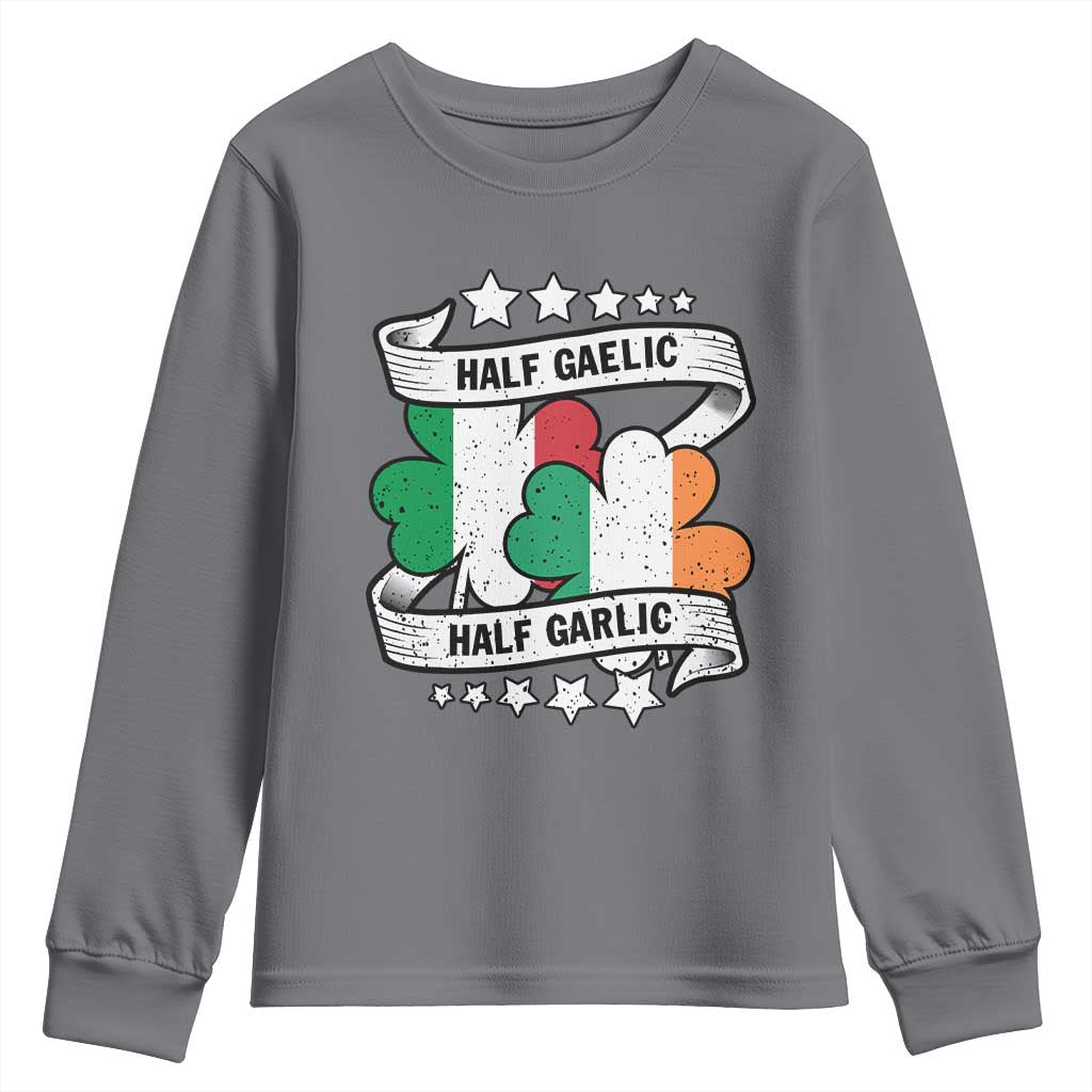 Funny Half Gaelic Half Garlic Youth Sweatshirt Irish Italian St. Patrick's Day TS11 Charcoal Print Your Wear