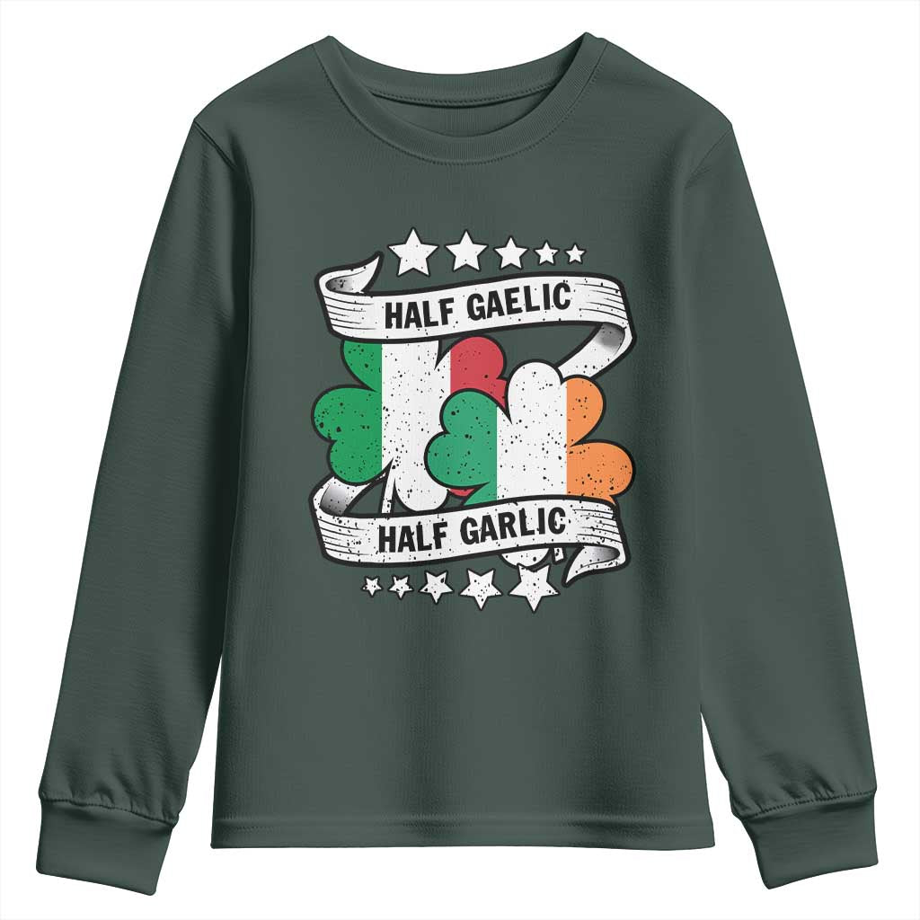 Funny Half Gaelic Half Garlic Youth Sweatshirt Irish Italian St. Patrick's Day TS11 Dark Forest Green Print Your Wear