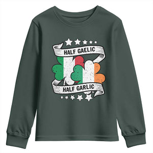 Funny Half Gaelic Half Garlic Youth Sweatshirt Irish Italian St. Patrick's Day TS11 Dark Forest Green Print Your Wear