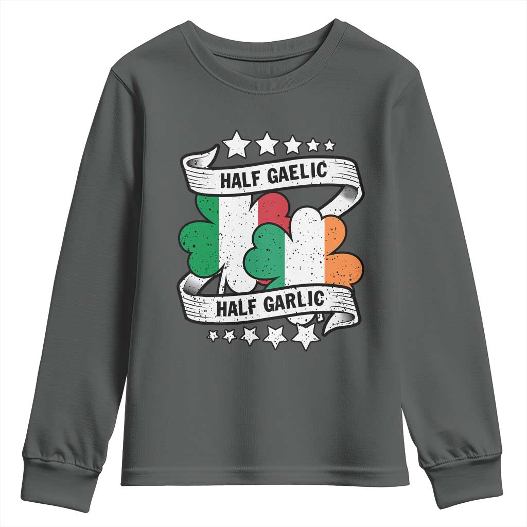 Funny Half Gaelic Half Garlic Youth Sweatshirt Irish Italian St. Patrick's Day TS11 Dark Heather Print Your Wear