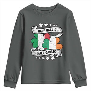Funny Half Gaelic Half Garlic Youth Sweatshirt Irish Italian St. Patrick's Day TS11 Dark Heather Print Your Wear