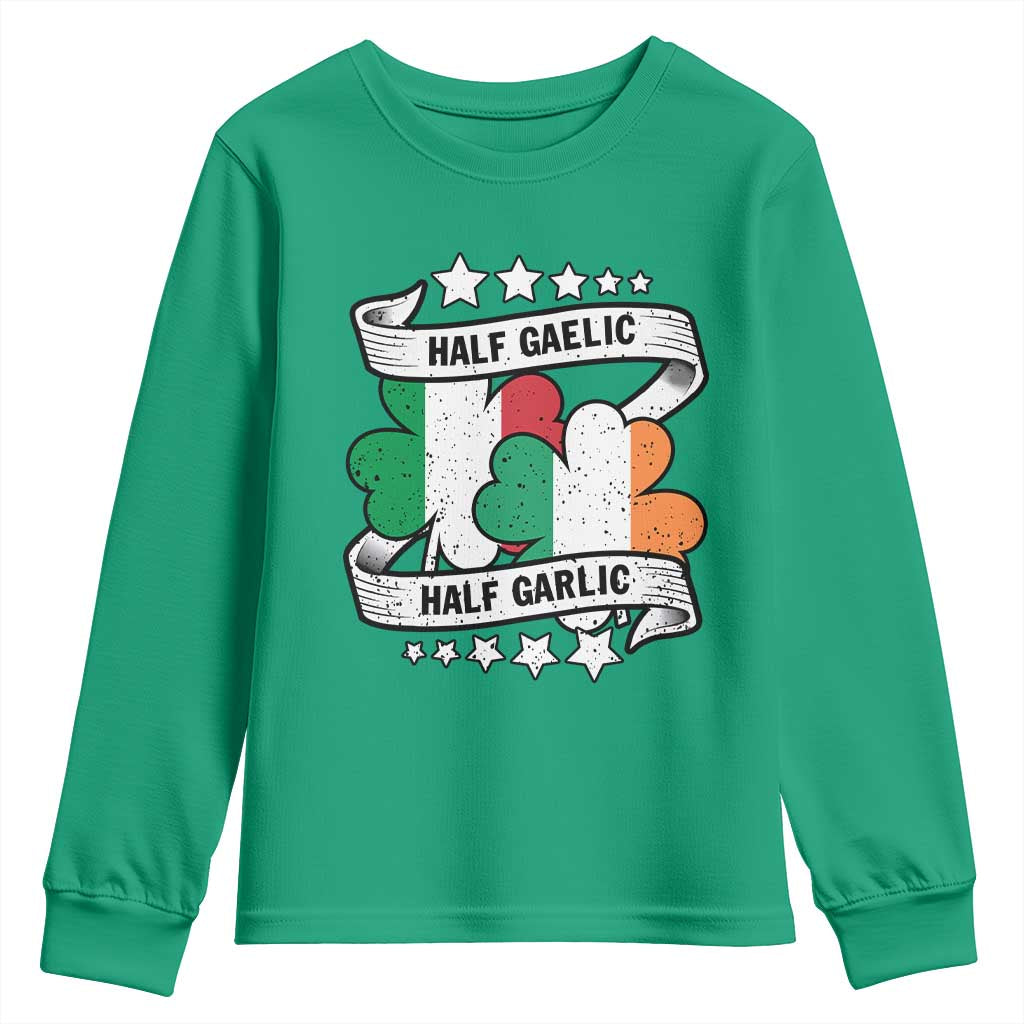 Funny Half Gaelic Half Garlic Youth Sweatshirt Irish Italian St. Patrick's Day TS11 Irish Green Print Your Wear