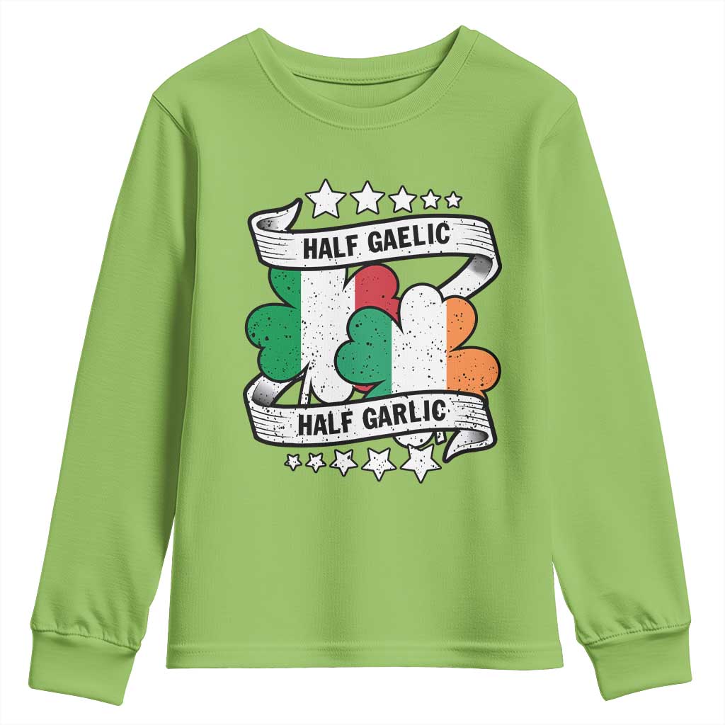 Funny Half Gaelic Half Garlic Youth Sweatshirt Irish Italian St. Patrick's Day TS11 Lime Print Your Wear