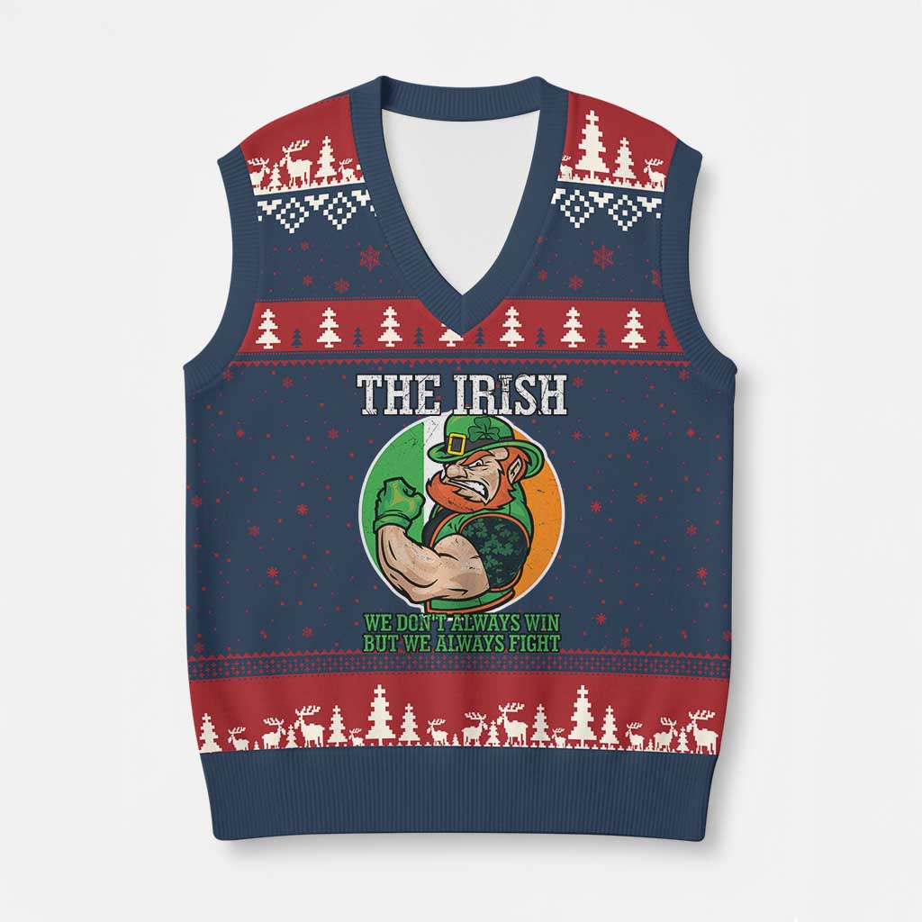 Funny The Irish We Don't Always Win But We Always Fight V-Neck Knit Sweater Vest TS11 Navy Red Print Your Wear