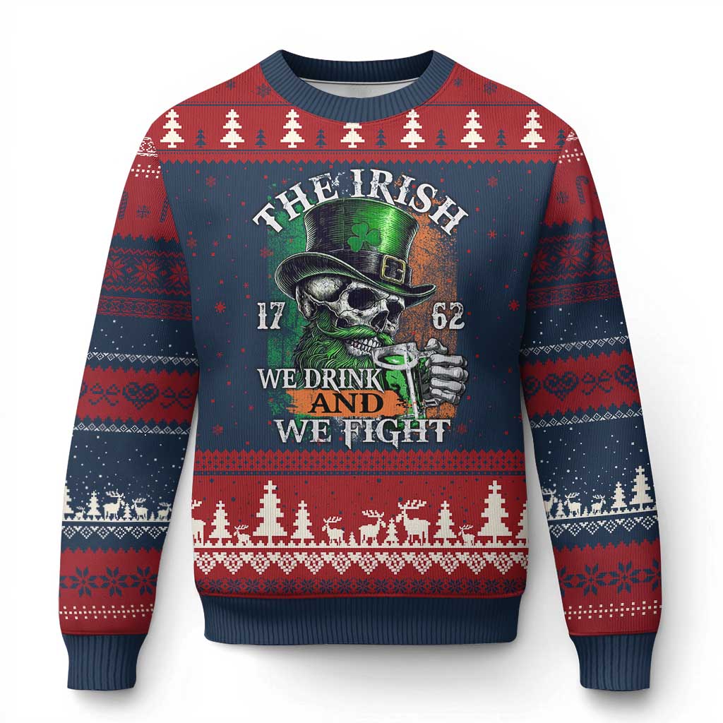 Irish Soldiers 1762 Ugly Christmas Sweater The Irish We Drink And We Fight Shamrock Skull Beer TS11 Navy Red Print Your Wear