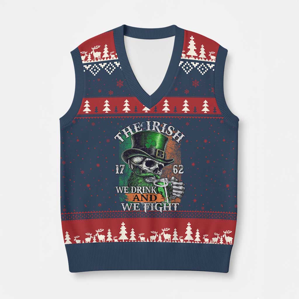 Irish Soldiers 1762 V-Neck Knit Sweater Vest The Irish We Drink And We Fight Shamrock Skull Beer TS11 Navy Red Print Your Wear