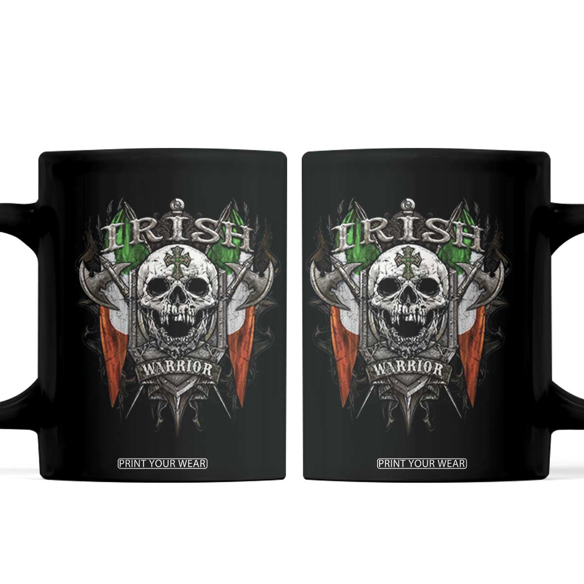 Funny Irish Warrior Coffee Mug Vintage Skull Celtic Cross Ireland Flag TS11 Black Print Your Wear