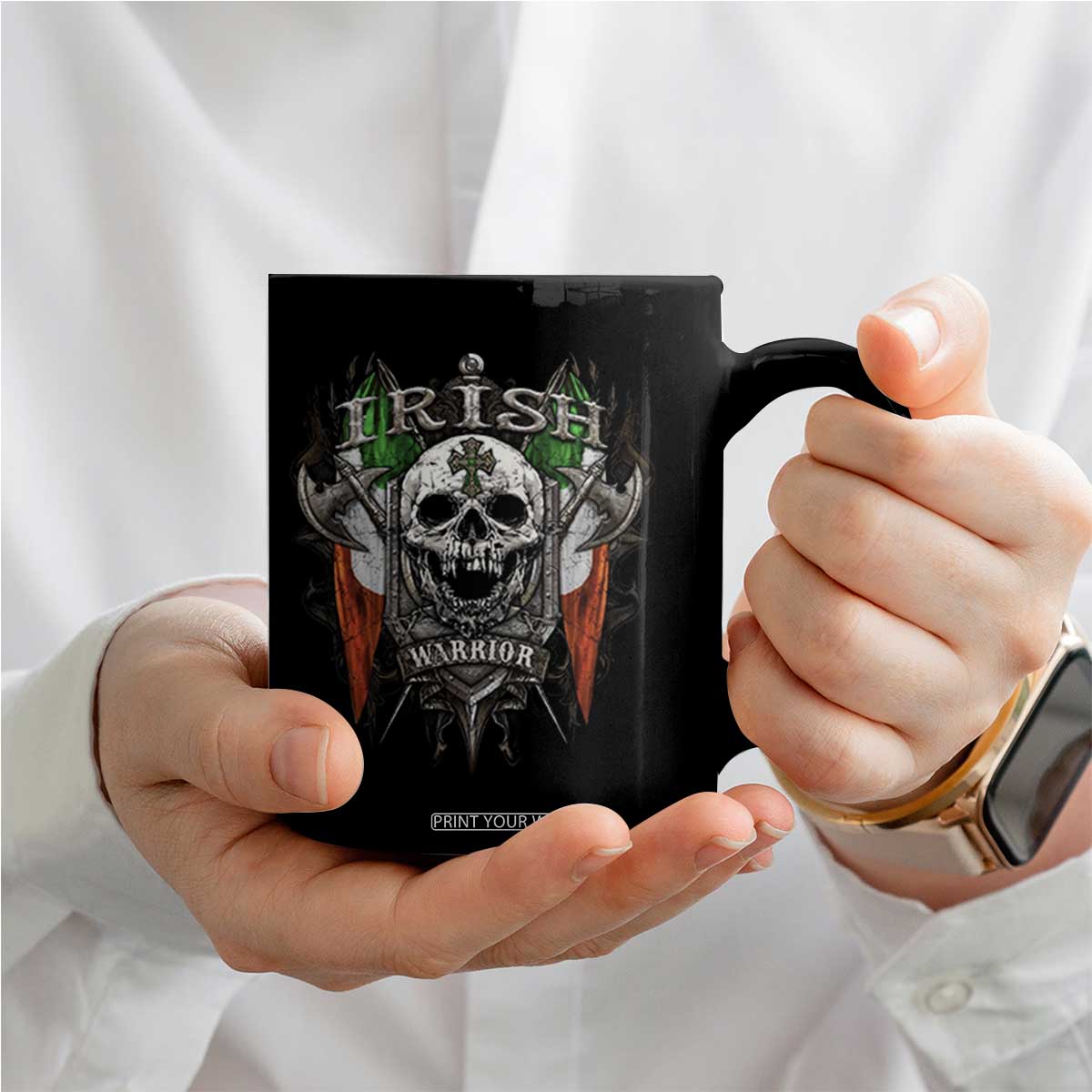 Funny Irish Warrior Coffee Mug Vintage Skull Celtic Cross Ireland Flag TS11 Print Your Wear