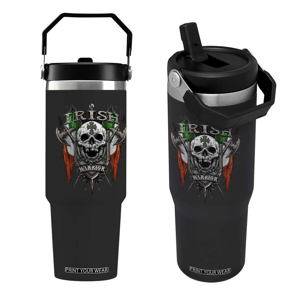 Funny Irish Warrior Flip Straw Tumbler Vintage Skull Celtic Cross Ireland Flag TS11 One Size: 30 oz Black Print Your Wear