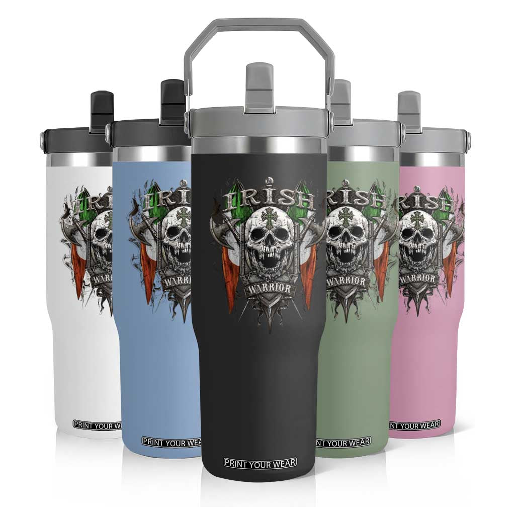 Funny Irish Warrior Flip Straw Tumbler Vintage Skull Celtic Cross Ireland Flag TS11 Print Your Wear