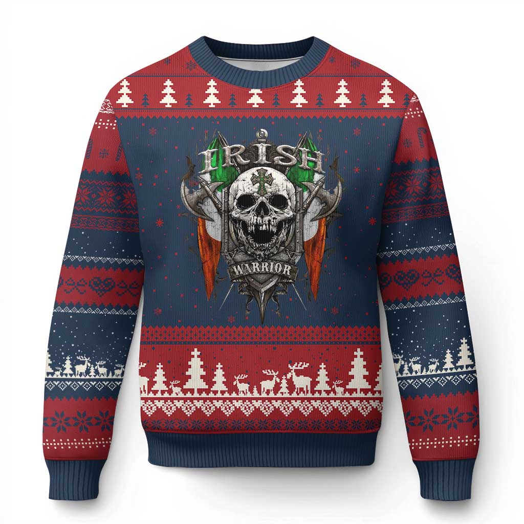 Funny Irish Warrior Ugly Christmas Sweater Vintage Skull Celtic Cross Ireland Flag TS11 Navy Red Print Your Wear