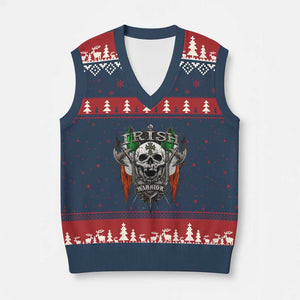 Funny Irish Warrior V-Neck Knit Sweater Vest Vintage Skull Celtic Cross Ireland Flag TS11 Navy Red Print Your Wear