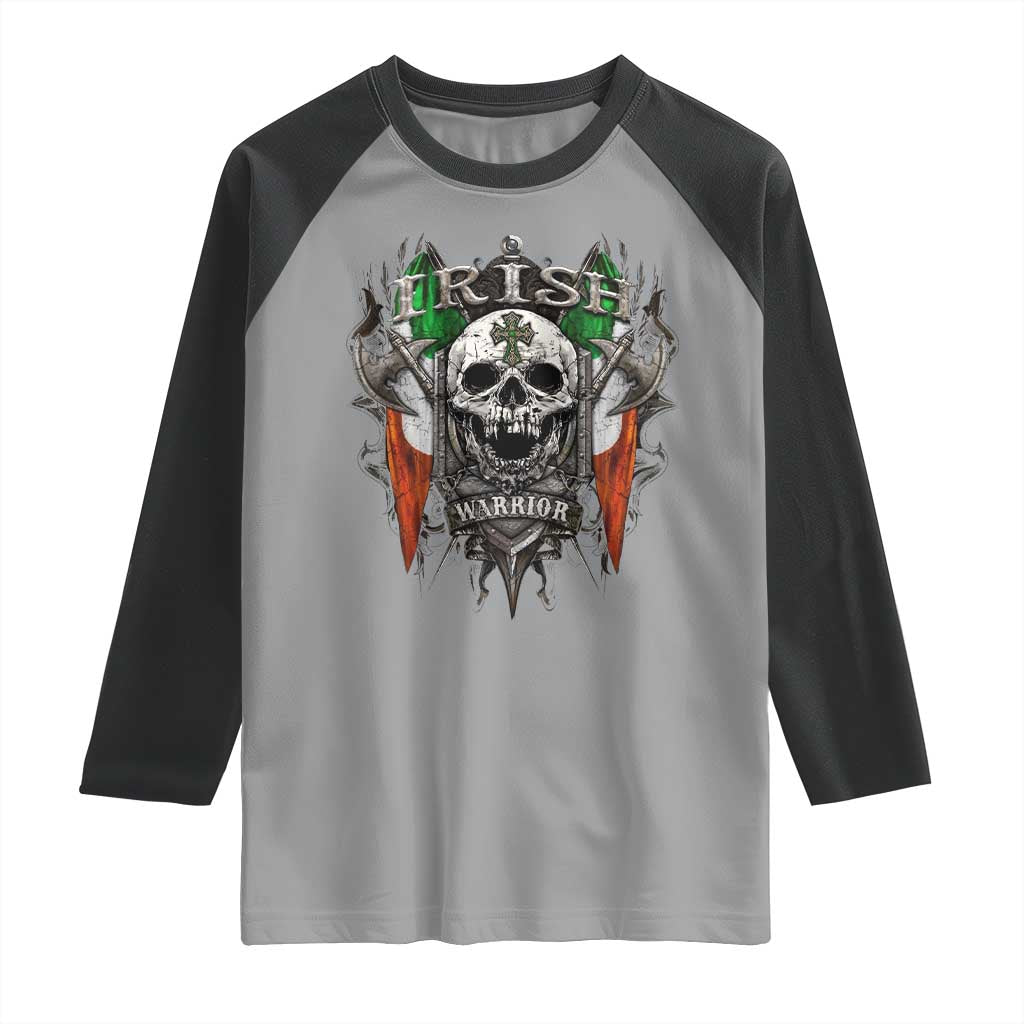 Funny Irish Warrior Raglan Shirt Vintage Skull Celtic Cross Ireland Flag TS11 Sport Gray Black Print Your Wear