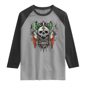 Funny Irish Warrior Raglan Shirt Vintage Skull Celtic Cross Ireland Flag TS11 Sport Gray Black Print Your Wear