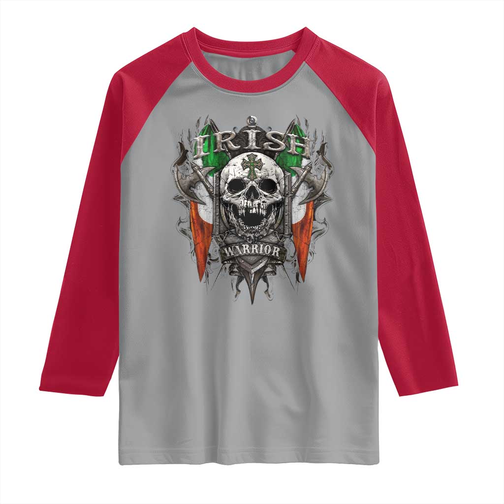 Funny Irish Warrior Raglan Shirt Vintage Skull Celtic Cross Ireland Flag TS11 Sport Gray Red Print Your Wear